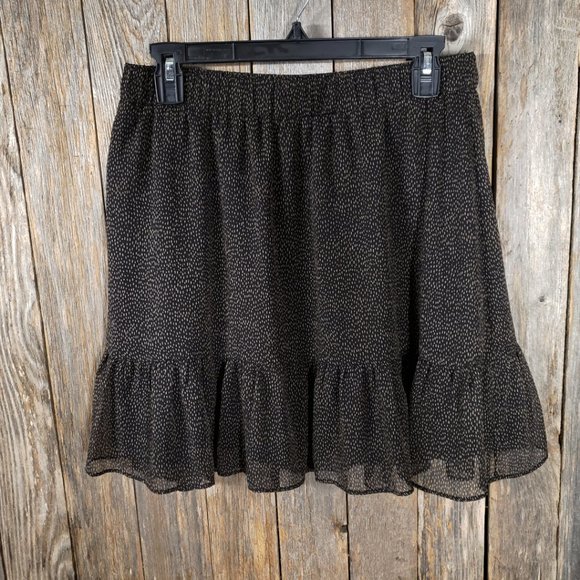 Loft M Women's Black Brown Flecked Pull On Tiered Ruffle Mini Flippy Skirt - Picture 3 of 7